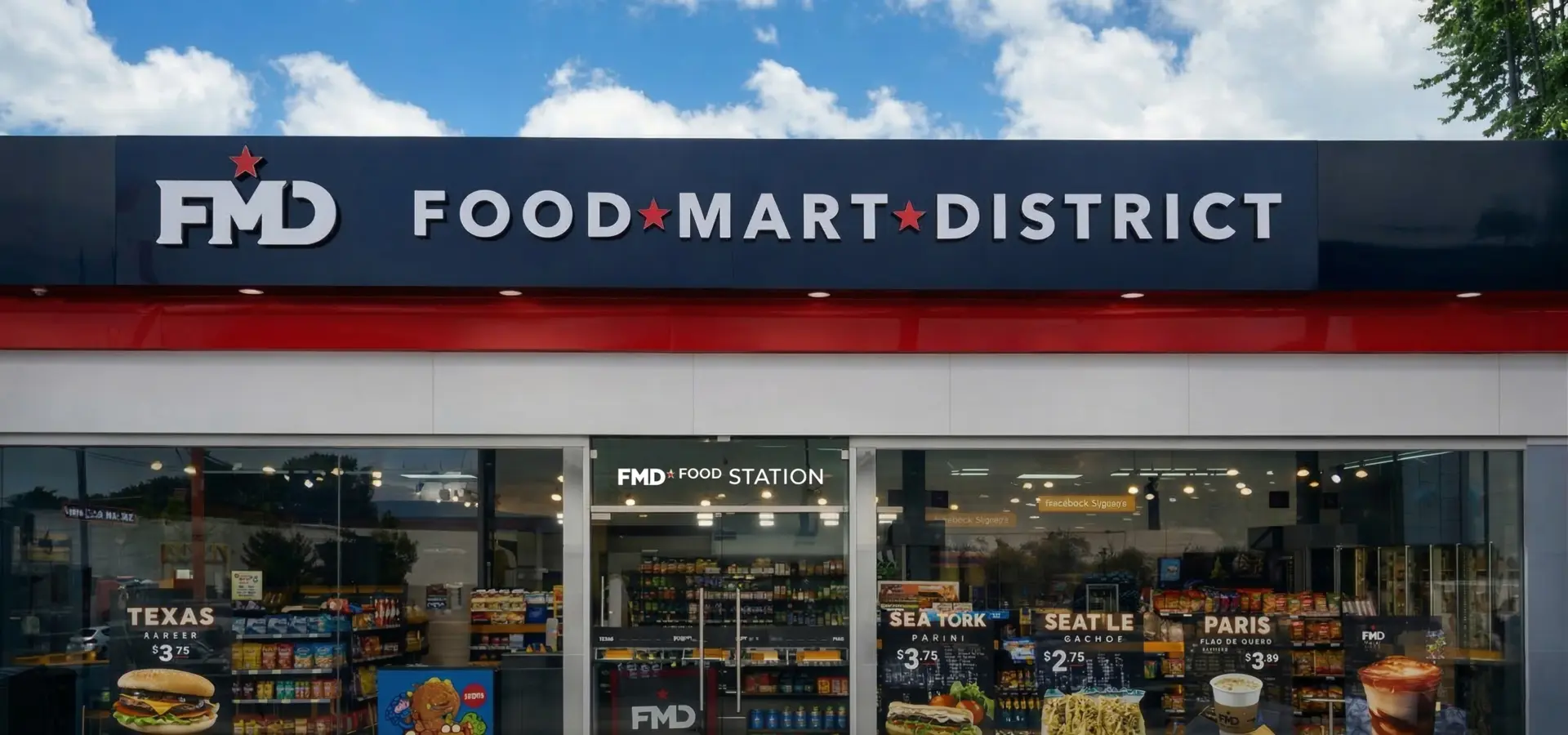 Tienda Food Mart District de noche